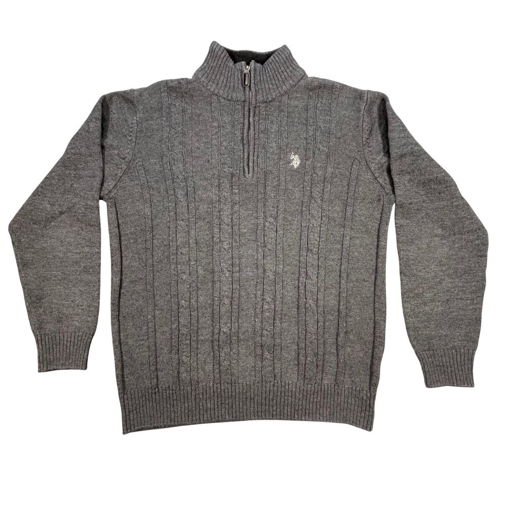 US Polo Assn Gray Cable Knit Quarter Zip Sweater Mens Large